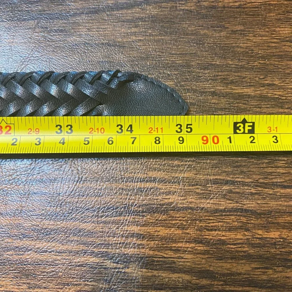 Vintage Black‎ Woven Interwoven Braided Leather Belt Women Medium 33